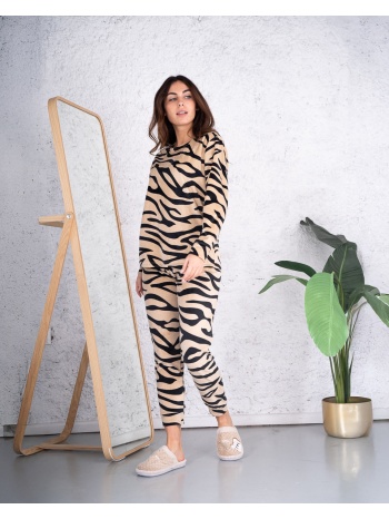 γυναικεία πυτζάμα βελούδινη zebra - μπέζ σε προσφορά
