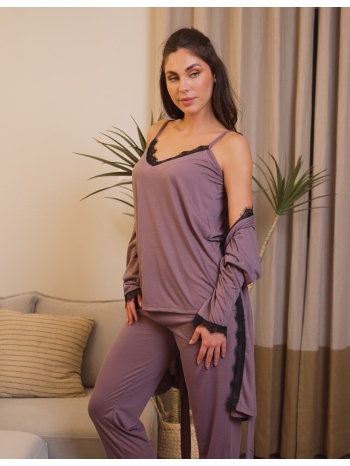 γυναικείο σετ πυτζαμάκια με ρομπάκι - μώβ σε προσφορά