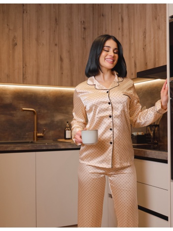 γυναικεία πυτζάμα σατέν πουά - σαμπανιζέ σε προσφορά