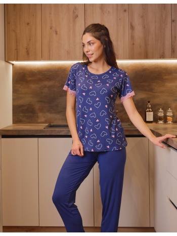 γυναικεία πυτζάμα με καρδούλες - μπλέ σε προσφορά