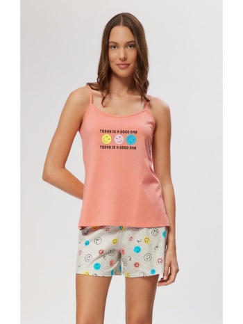 minerva γυναικεία πυτζάμα με φατσούλες - κοραλί σε προσφορά