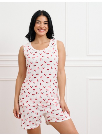 γυναικεία πυτζάμα με κερασάκια - λευκό σε προσφορά