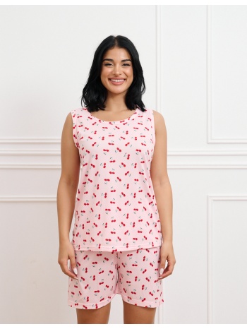 γυναικεία πυτζάμα με κερασάκια - ροζ σε προσφορά