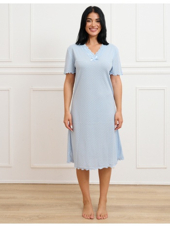 γυναικεία νυχτικιά κοντομάνικη με καρδούλες - σιέλ σε προσφορά