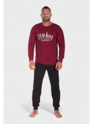 πιτζάμα ανδρική βαμβακερή nina club urban red nc26594-1-μπορντώ
