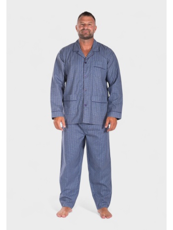 πιτζάμα ανδρική κλασική με κουμπιά και τσέπες μπλε ραφ σε προσφορά