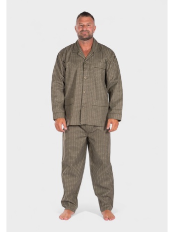 πιτζάμα ανδρική κλασική με κουμπιά και τσέπες λαδί σε προσφορά