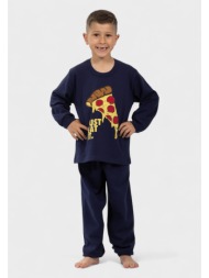 παιδική πιτζάμα nina club με στάμπα pizza μπλέ | 100% βαμβακερή nc26700-2-μπλε