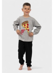 παιδική πιτζάμα nina club με στάμπα pizza γκρί| 100% βαμβακερή nc26700-1-γκρι