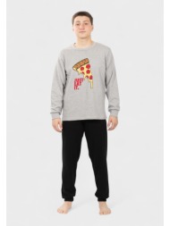 πιτζάμα εφηβική nina club pizza γκρι 100% βαμβακερή nck26700-1-γκρι