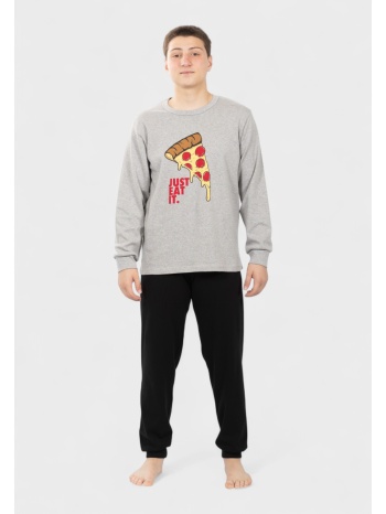 πιτζάμα εφηβική nina club pizza γκρι 100% βαμβακερή σε προσφορά