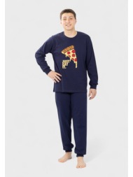 πιτζάμα εφηβική nina club pizza μπλέ 100% βαμβακερή nck26700-2-μπλε
