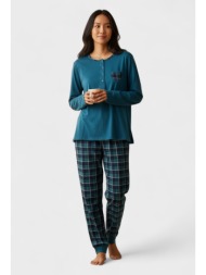 πιτζάμα γυναικεία interlock collection autumn heartbeat petrol cl26133-2-πετρόλ