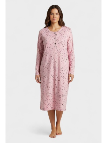 νυχτικό γυναικείο cherry ροζ με μακριά μανίκια και κουμπιά σε προσφορά
