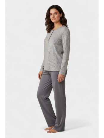 γυναικεία πιτζάμα cherry γκρι 100% βαμβακερή με κουμπιά στη σε προσφορά