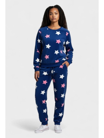 γυναικεία πιτζάμα vienetta fleece μπλε με αστέρια