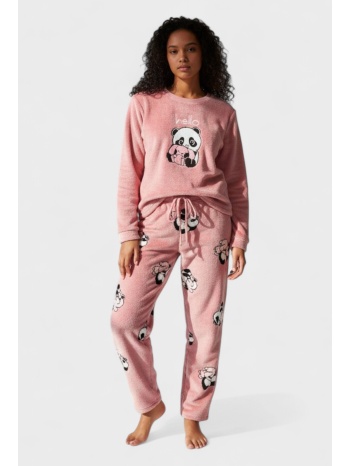 γυναικεία fleece πιτζάμα vienetta “hello panda” – ροζ σε προσφορά
