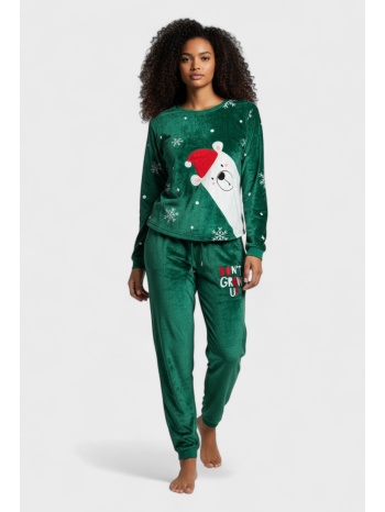 γυναικεία πιτζάμα fleece vienetta “christmas bear” πράσινη σε προσφορά