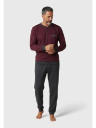 ανδρική βαμβακερή φούτερ πιτζάμα collection μπορντό με κουμπί στο παντελόνι cl2613-1-μπορντώ