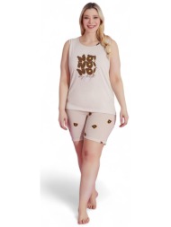 πιτζάμα γυναικεία με σορτσάκι plus size pijamood no beige pjmd30654-μπεζ