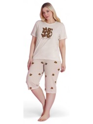 πιτζάμα γυναικεία με κάπρι plus size pijamood no beige pjmd31654-μπεζ