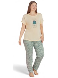 πιτζάμα γυναικεία με μακρύ παντελόνι plus size pijamood cactus yellow pjmd32754-κίτρινο