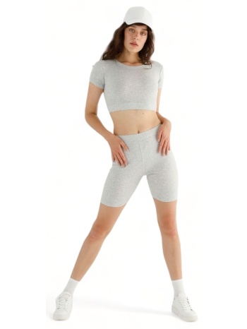 σετ κολάν biker siyahinci με crop top rib light grey σε προσφορά