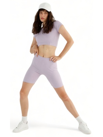 σετ κολάν biker siyahinci με crop top rib lilac si77009-λιλά σε προσφορά
