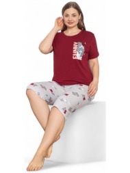 πιτζάμα γυναικεία με κάπρι plus size pijamood funny pjmd31554-μπορντώ