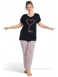πιτζάμα γυναικεία με μακρύ παντελόνι plus size pijamood love pjmd40002-μαύρο