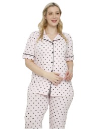 πιτζάμα plus size με κουμπιά pink dots 56040
