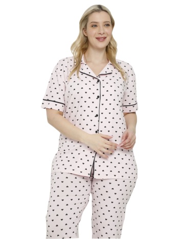 πιτζάμα plus size με κουμπιά pink dots 56040 σε προσφορά