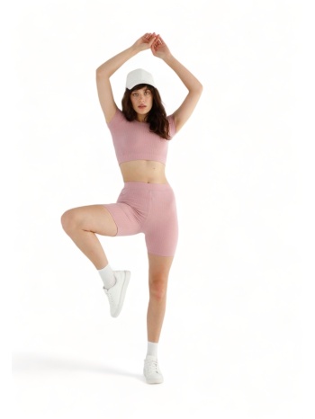 σετ κολάν biker siyahinci με crop top rib dusty pink σε προσφορά