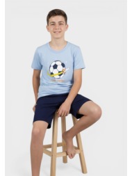 παιδική πιτζάμα nina club βαμβακερή καλοκαιρινή γαλάζια planet football nck26157-1-γαλάζιο