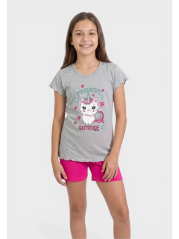 παιδική πιτζάμα nina club γκρι βαμβακερή καλοκαιρινή