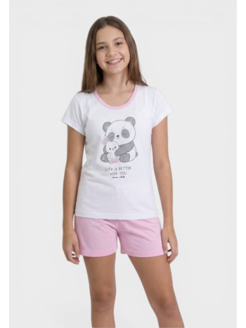 παιδική πιτζάμα nina club λευκή βαμβακερή καλοκαιρινή panda