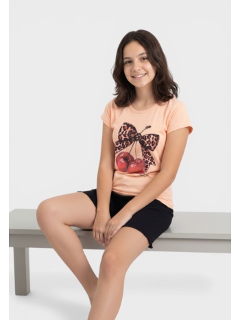 παιδική πιτζάμα nina club σομόν βαμβακερή καλοκαιρινή