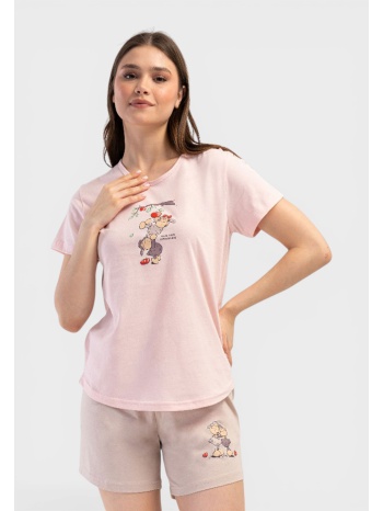 γυναικεία πιτζάμα vienetta καλοκαιρινή βαμβακερή ροζ με