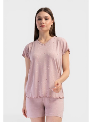 γυναικεία πιτζάμα vienetta καλοκαιρινή ροζ viscose με