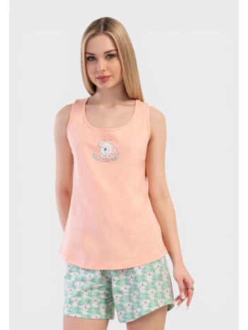 γυναικεία πιτζάμα vienetta καλοκαιρινή βαμβακερή σομόν με