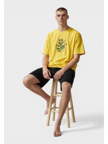 ανδρική πιτζάμα vienetta καλοκαιρινή βαμβακερή κίτρινη με