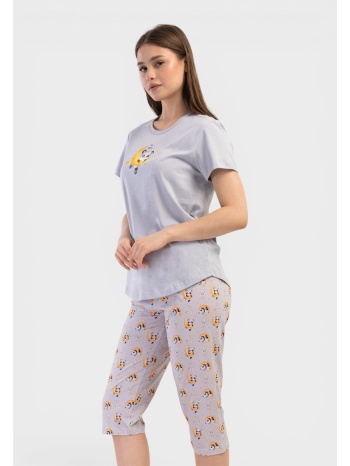 γυναικεία πιτζάμα κάπρι vienetta καλοκαιρινή βαμβακερή γκρι