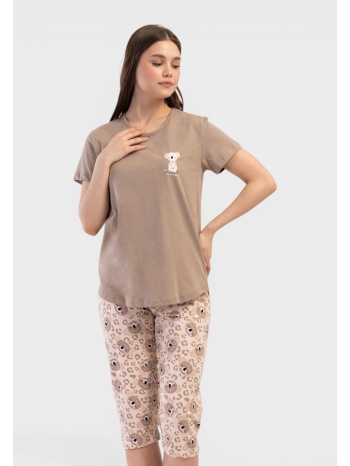 γυναικεία πιτζάμα κάπρι vienetta καλοκαιρινή βαμβακερή μπεζ