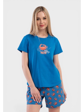 γυναικεία πιτζάμα vienetta καλοκαιρινή βαμβακερή μπλε με