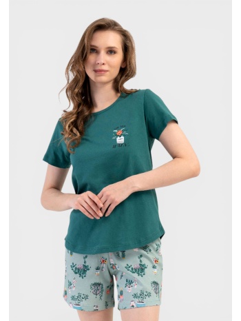 γυναικεία πιτζάμα vienetta καλοκαιρινή βαμβακερή πράσινη με