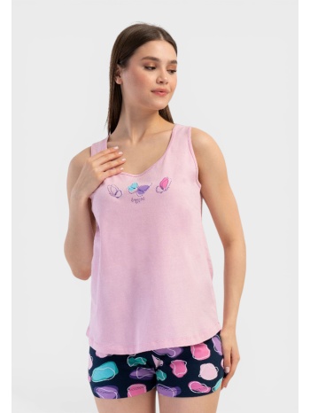 γυναικεία πιτζάμα vienetta καλοκαιρινή βαμβακερή ροζ με