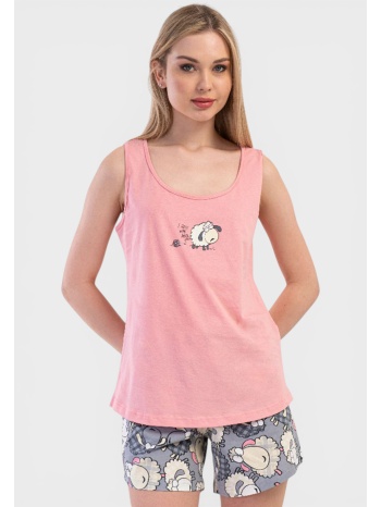 γυναικεία πιτζάμα vienetta καλοκαιρινή βαμβακερή ροζ με