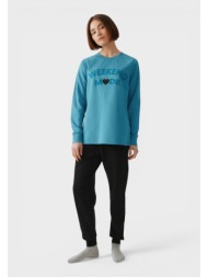 minerva yogatime γυναικεία χειμερινή πυτζάμα φούτερ 100% βαμβακερή μπλε mnrv52672-2-μπλε