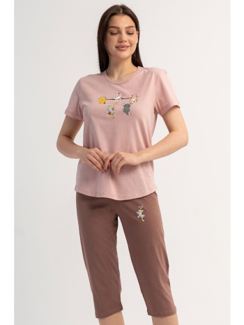 γυναικεία πιτζάμα κάπρι vienetta cats powder pink 100% σε προσφορά