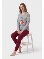 εφηβική πιτζάμα για κορίτσι nina club sweet cherries 100% cotton γκρί nc27630-1-γκρι